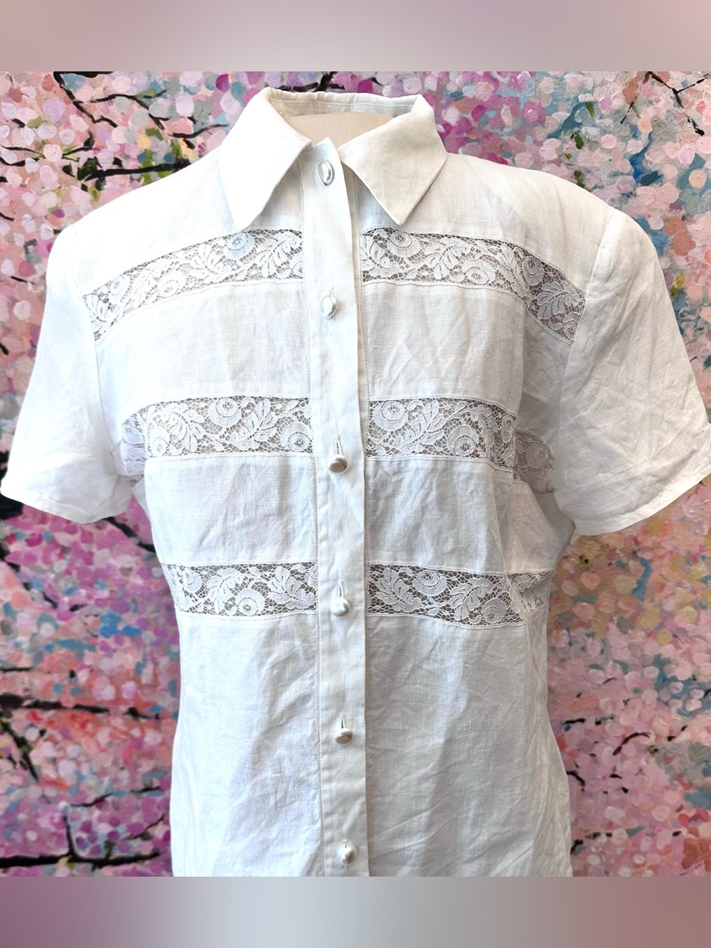 Valentino White Linen Camp Shirt Blouse